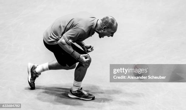 Steve Darcis of Belgium celebrates the victory against Philipp Kohlschreiber of Germany during day one of the Davis Cup World Group first round...