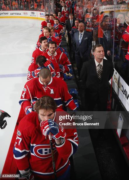 Head coach Michel Therrien of the Montreal Canadiens handles bench duties during the game against the Philadelphia Flyers at the Wells Fargo Center...
