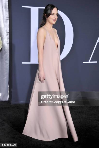 Actress Dakota Johnson arrives at the premiere of Universal Pictures' "Fifty Shades Darker" at The Theatre at Ace Hotel on February 2, 2017 in Los...