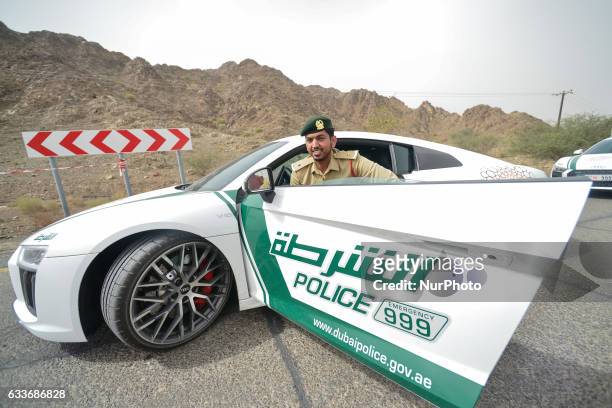 Lieutenant Saeed Ghadayer Saeed Alktebi from Dubai Police in a new Audi R8 car, a part of the Dubai Police supercar patrol fleet. On Friday, 3rd...