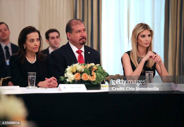 White House Senior Counselor for Economic Initiatives Dina Powell, Ernst & Young CEO Mark Weinberger and Ivanka Trump attend a policy forum with U.S....