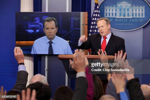 White House Press Secretary Sean Spicer takes questions from reporters in the Brady Press Briefing Room after answering a question from WMUR's Josh...