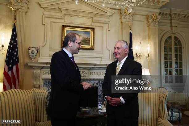 Secretary of State Rex Tillerson meets with Jordanian Foreign Minister Ayman Al Safadi at the State Department February 3, 2017 in Washington, DC....