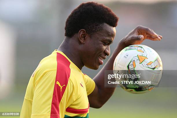 Cameroon's goalkeeper Fabrice Ondoa attends a training session at Agondje Stadium in Libreville, on February 3, 2017 two days ahead of the final of...