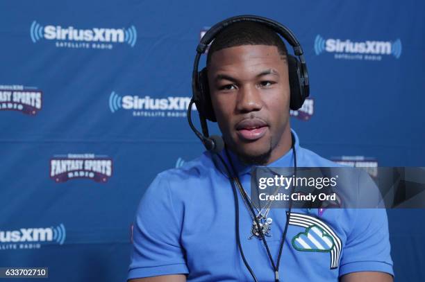 Dallas Cowboys wide receiver Terrance Williams visits the SiriusXM set at Super Bowl LI Radio Row at the George R. Brown Convention Center on...