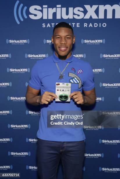 Dallas Cowboys wide receiver Terrance Williams visits the SiriusXM set at Super Bowl LI Radio Row at the George R. Brown Convention Center on...