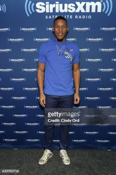 Dallas Cowboys wide receiver Terrance Williams visits the SiriusXM set at Super Bowl LI Radio Row at the George R. Brown Convention Center on...