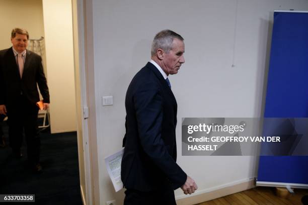 French public prosecutor of Paris Francois Molins , flanked by head of the French judicial police Christian Sainte , arrives to hold a press...