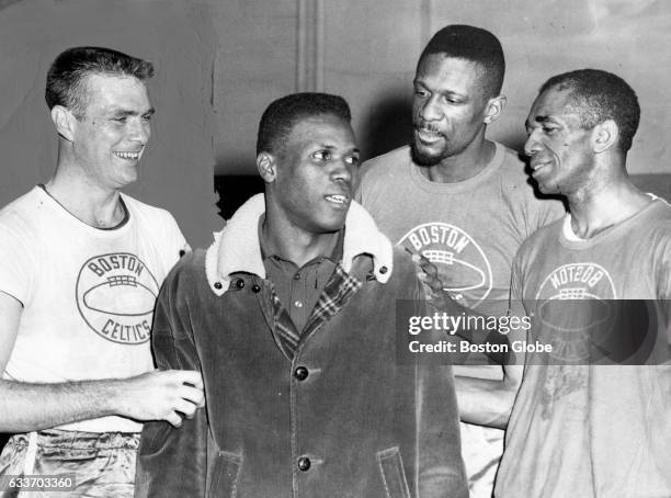 From left, Boston Celtics players Tom Heinsohn, KC Jones, Bill Russell, and Sam Jones on March 25, 1965.