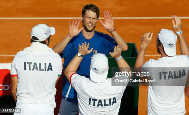 Andreas Seppi of Italy celebrate after wining the singles match between Carlos Berlocq and Andreas Seppi as part day 1 of the Davis Cup 1st round...