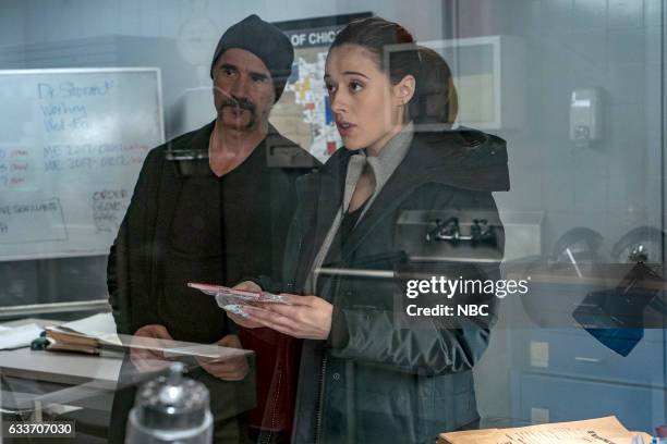 Seven Indictments" Episode 414 -- Pictured: Elias Koteas as Alvin Olinsky, Marina Squerciati as Kim Burgess --