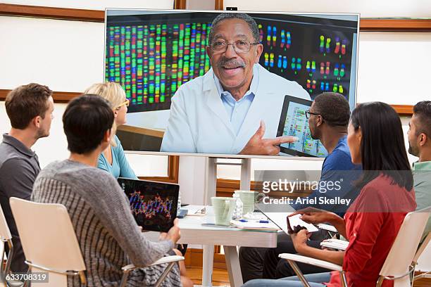 business people and doctor video conferencing in meeting - indian education health science and technology stockfoto's en -beelden