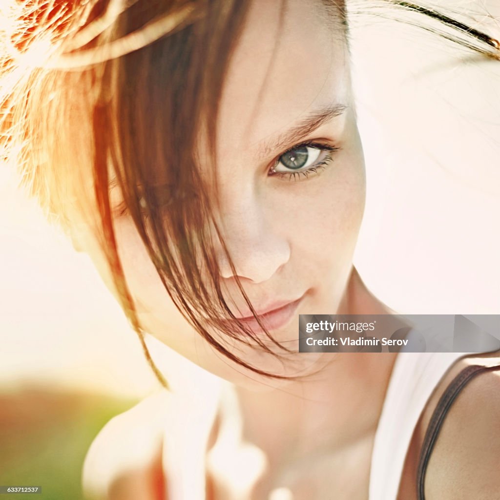 Caucasian teenage girl with messy hair