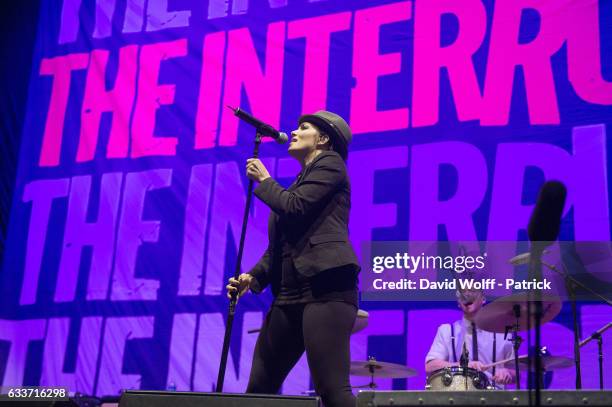 Aimee Allen from The Interrupters opens for Green Day at AccorHotels Arena on February 3, 2017 in Paris, France.