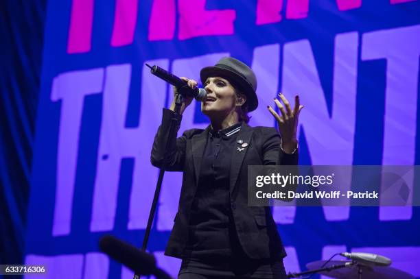 Aimee Allen from The Interrupters opens for Green Day at AccorHotels Arena on February 3, 2017 in Paris, France.