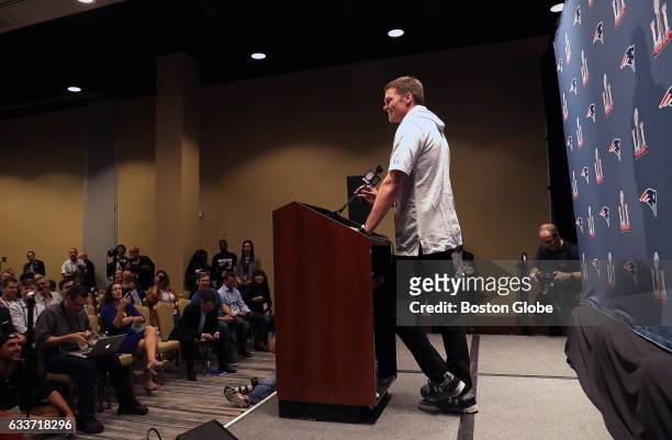 New England Patriots quarterback Tom Brady is pictured during New England Patriots media availability in Houston, TX on Feb. 2, 2017. The Patriots...