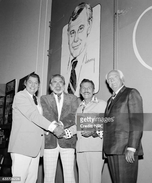 Pictured: , Swimmer Johnny Weissmuller,Actor Jock Mahoney Swimmer Buster Crabbe and Actor James Pierce on August 28th, 1975 --