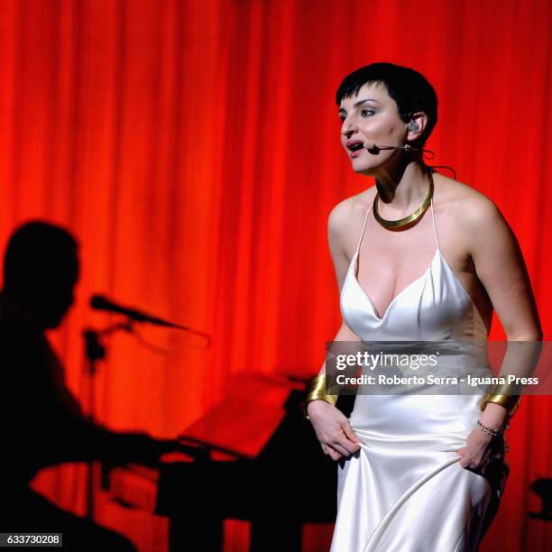 Italian pop singer Arisa aka Rosalba Pippa performs at Duse Theater on February 3, 2017 in Bologna, Italy.