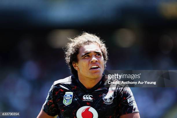 Isaiah Papalii of the Warriors reacts during the 2017 Auckland Nines match between the Warriors and the Sea Eagles at Eden Park on February 4, 2017...