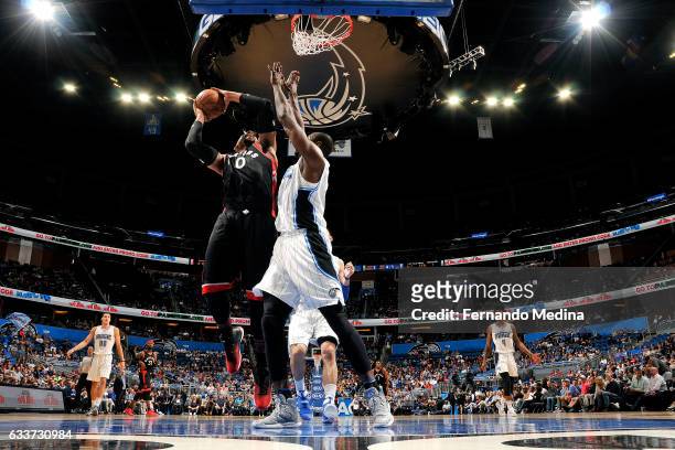 Jared Sullinger of the Toronto Raptors goes for the lay up during the game against the Orlando Magic on February 3, 2017 at Amway Center in Orlando,...