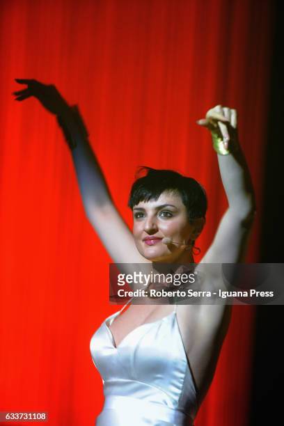 Italian pop singer Arisa aka Rosalba Pippa performs at Duse Theater on February 3, 2017 in Bologna, Italy.