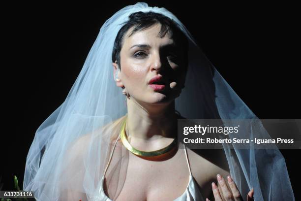 Italian pop singer Arisa aka Rosalba Pippa performs at Duse Theater on February 3, 2017 in Bologna, Italy.