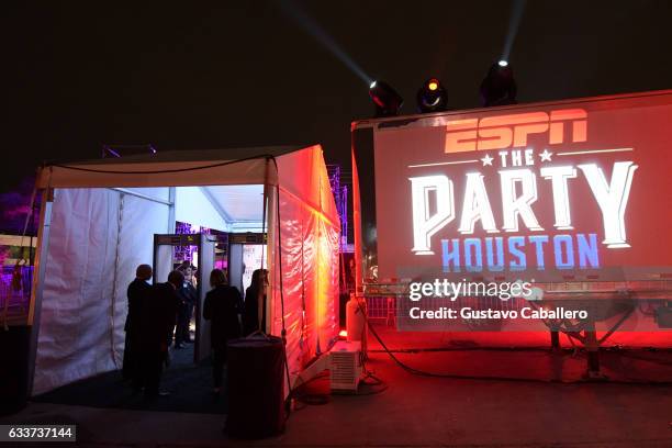 Signage is seen during the 13th Annual ESPN The Party on February 3, 2017 in Houston, Texas.