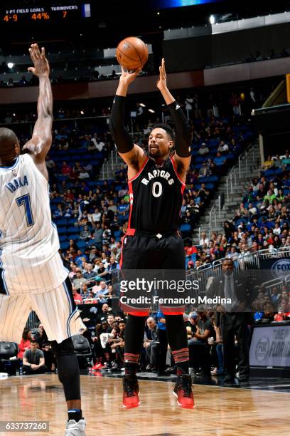 Jared Sullinger of the Toronto Raptors shoots the ball during the game against the Orlando Magic on February 3, 2017 at Amway Center in Orlando,...