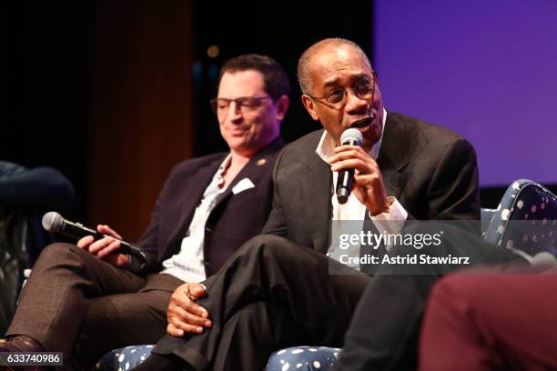 Actor Joshua Malina and Actor Joe Morton speak at a Q&A for 'Scandal' during Day Two of the aTVfest 2017 presented by SCAD at SCADshow on February 3,...