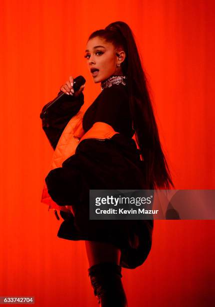 Ariana Grande performs on stage during the "Dangerous Woman" Tour Opener at Talking Stick Resort Arena on February 3, 2017 in Phoenix, Arizona.