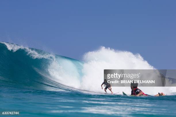 Bruce Irons of Hawaii rides the wave during the 2017 Volcom Pipe Pro at Pipeline and Backdoor on February 3, 2017 in Oahu, Hawaii. / AFP / AFP AND...