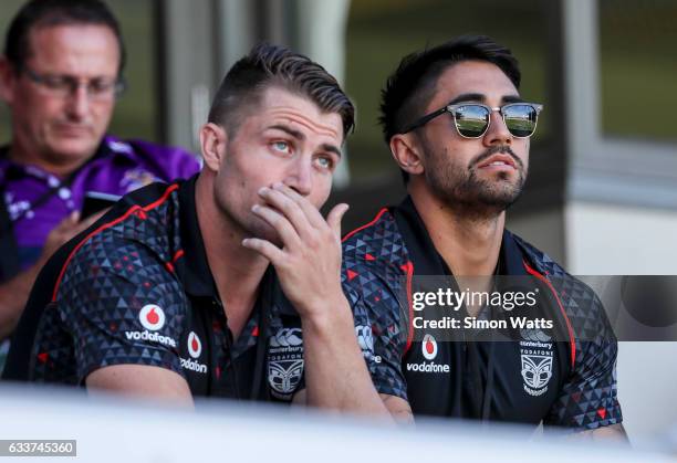 Kieran Foran and Shaun Johnson of the Warriors look on during the 2017 Auckland Nines match between the New Zealand Warriors and the Parramatta Eels...