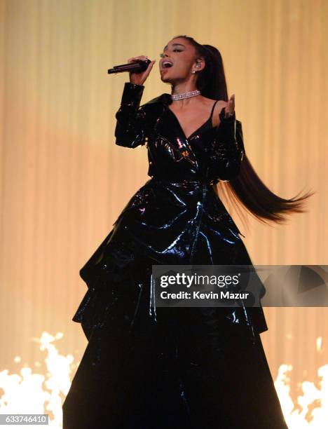 Ariana Grande performs on stage during the "Dangerous Woman" Tour Opener at Talking Stick Resort Arena on February 3, 2017 in Phoenix, Arizona.