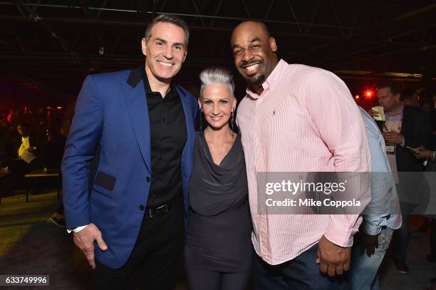 Former NFL player Kurt Warner, author Brenda Warner and former NFL player Donovan McNabb attend the 13th Annual ESPN The Party on February 3, 2017 in...