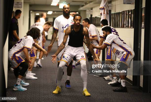 Greg Whittington of the Kings warms up before the round 18 NBL match between the Sydney Kings and Melbourne United at Qudos Bank Arena on February 4,...