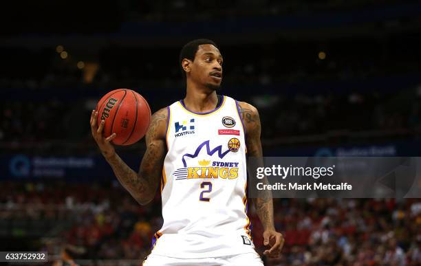 Greg Whittington of the Kings in action during warm up before the round 18 NBL match between the Sydney Kings and Melbourne United at Qudos Bank...