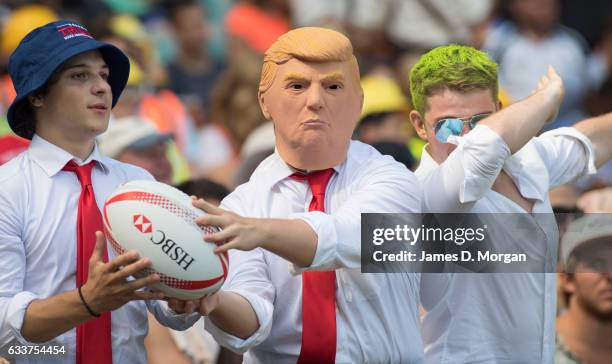 Fan uses a Donald Trump face mask to attend the 2017 HSBC Sydney Sevens at Allianz Stadium on February 4, 2017 in Sydney, Australia. Thousands of...