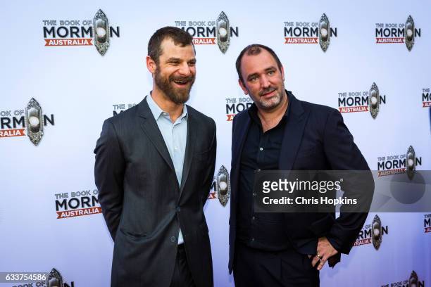 Matt Stone and Trey Parker arrives ahead of The Book of Mormon opening night at Princess Theatre on February 4, 2017 in Melbourne, Australia.