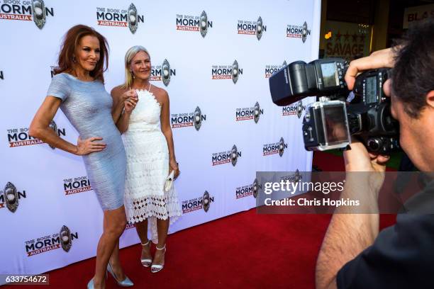 Rhonda Burchmore and Jo Hall arrive ahead of The Book of Mormon opening night at Princess Theatre on February 4, 2017 in Melbourne, Australia.