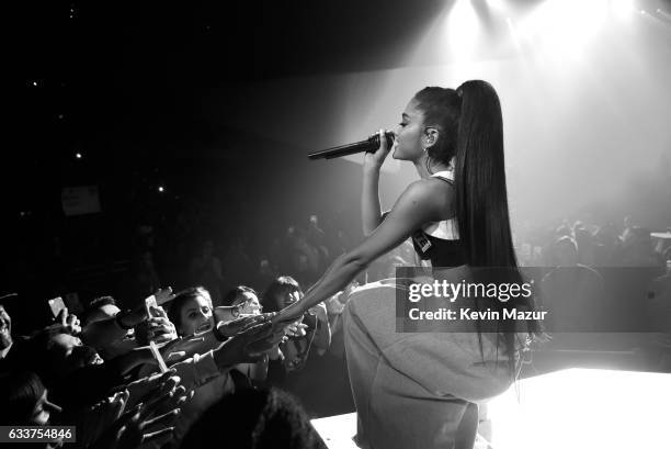 Ariana Grande performs on stage during the "Dangerous Woman" Tour Opener at Talking Stick Resort Arena on February 3, 2017 in Phoenix, Arizona.