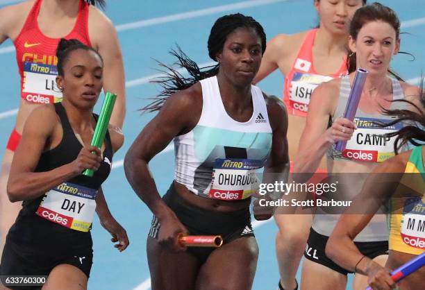 Christine Ohuruogu of England competes in the Mixed 2x300 Metre Relay during Nitro Athletics at Lakeside Stadium on February 4, 2017 in Melbourne,...