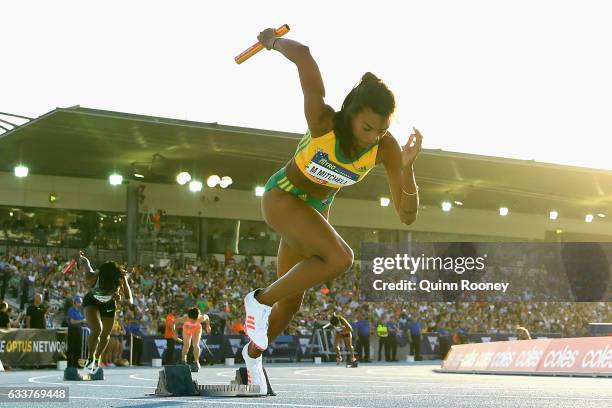 Morgan Mitchell of Australia starts in the Medley Relay during Nitro Athletics at Lakeside Stadium on February 4, 2017 in Melbourne, Australia.