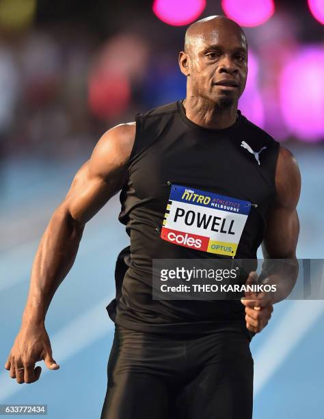 Bolt All Stars team member Asafa Powell of Jamaica wins the Men's 60 metre at the Nitro Athletics meet in the Australian city of Melbourne on...