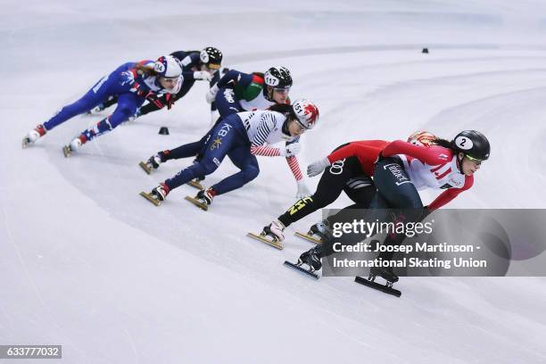 Marianne St-Gelais of Canada leads the pack in the Ladies 1000m semi finals during day one of the ISU World Cup Short Track at EnergieVerbund Arena...