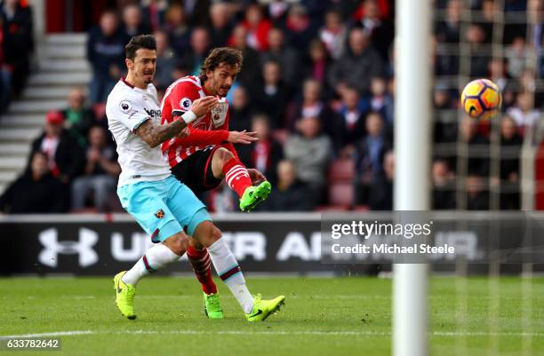 Manolo Gabbiadini of Southampton scores his sides first goal during the Premier League match between Southampton and West Ham United at St Mary's...
