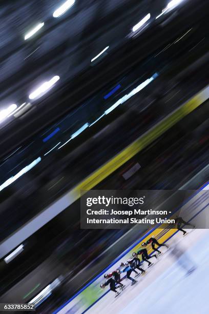 Zachary Biggs of New Zealand leads the pack in the Men's 1500m semi finals during day one of the ISU World Cup Short Track at EnergieVerbund Arena on...