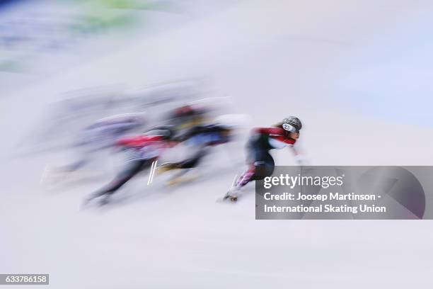 Petra Jaszapati of Hungary leads the pack in the Ladies 1500m semi finals during day one of the ISU World Cup Short Track at EnergieVerbund Arena on...