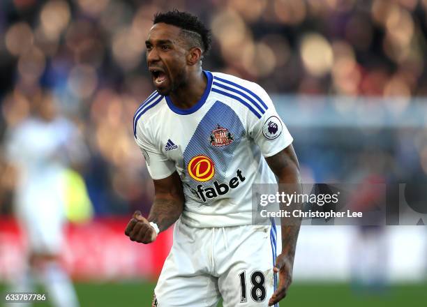 Jermain Defoe of Sunderland celebrates scoring his team's third goal during the Premier League match between Crystal Palace and Sunderland at...