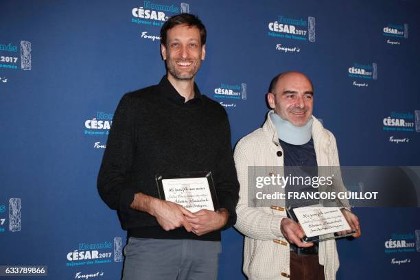 French director Sebastien Laudenbach and producer Jean-Christophe Soulageon, nominated in the Best animated movie for "La jeune fille sans mains",...