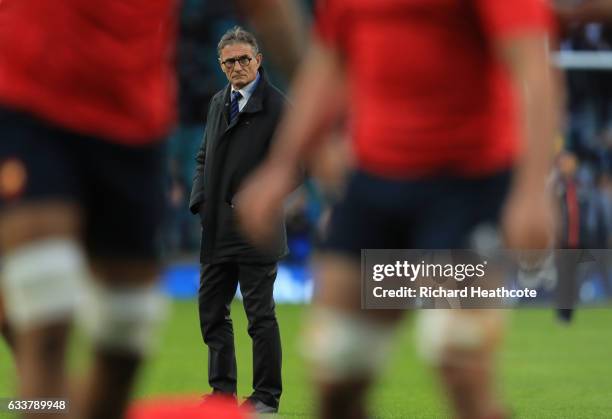 Guy Noves the head coach of France looks on prior to the RBS Six Nations match between England and France at Twickenham Stadium on February 4, 2017...